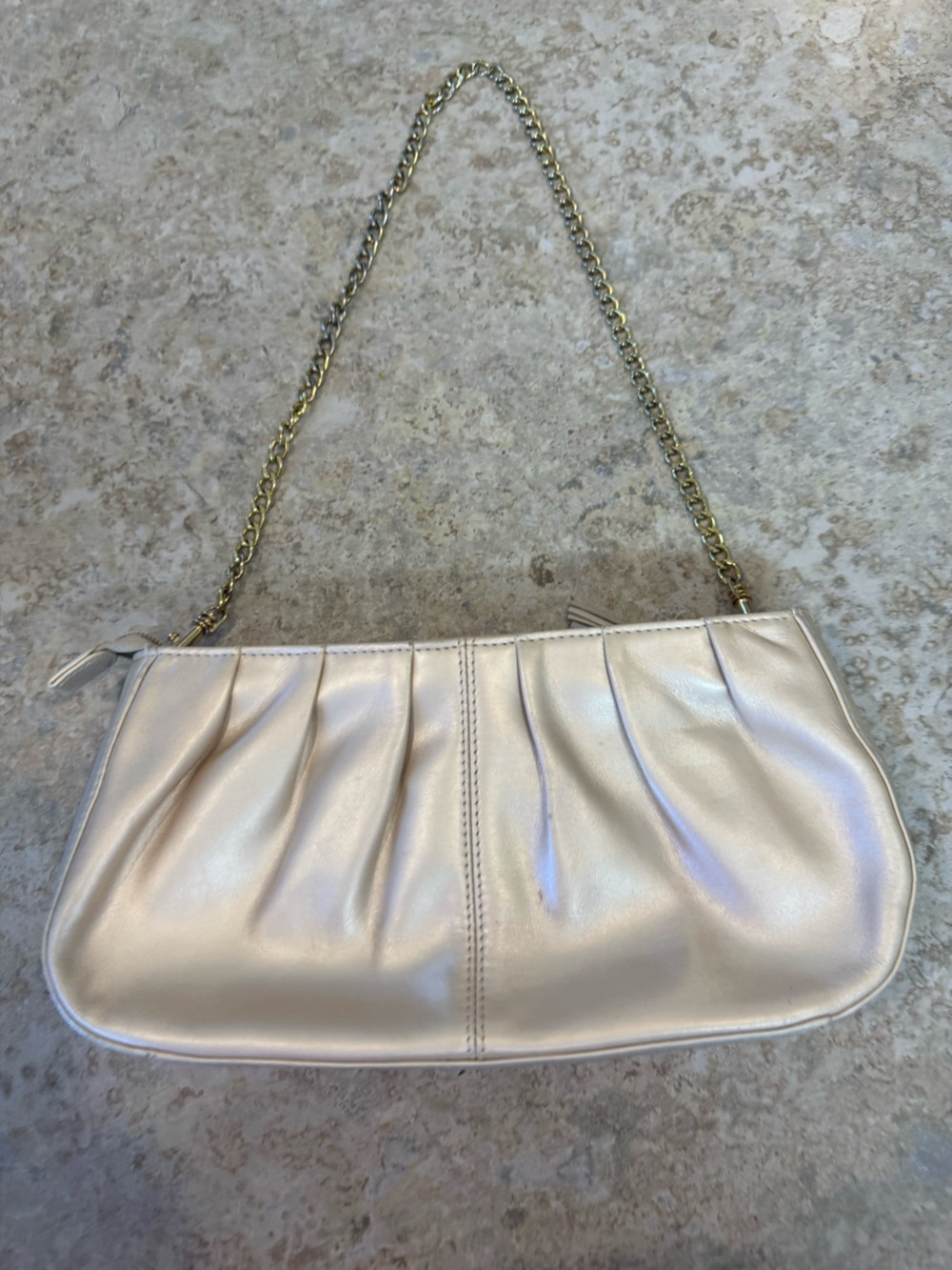 Pearl Satin Pleated Clutch with Gold Chain Strap